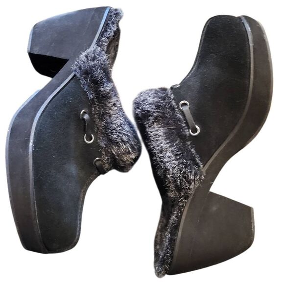 Vintage Y2K Skechers Mules Women's 7 Black Disco Bunny Boogie Suede Leather - Picture 1 of 7